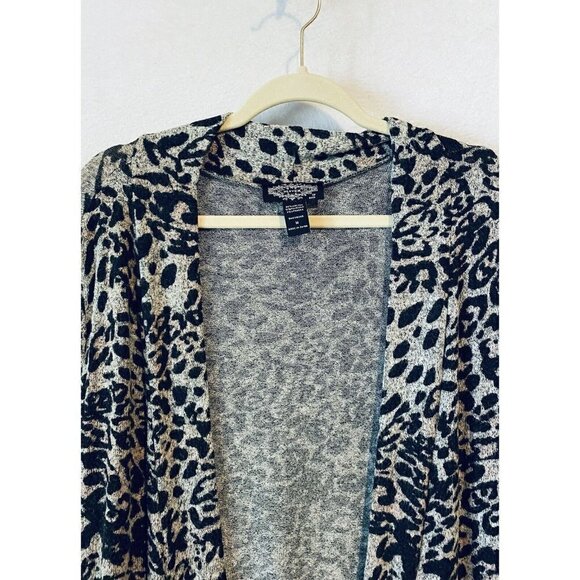 Oliver by Escio Cardigan Sweater Womens Medium Gray Animal Print Longline Duster - Picture 2 of 6